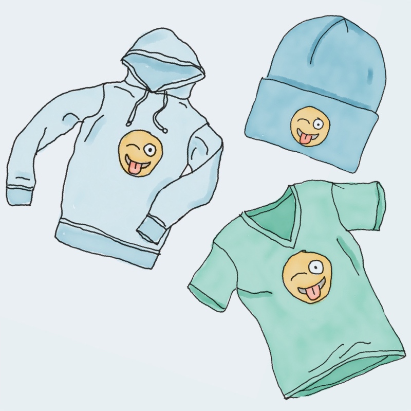 logo-1.jpg Ropa divertida con emojis: sudadera, gorro y camiseta.