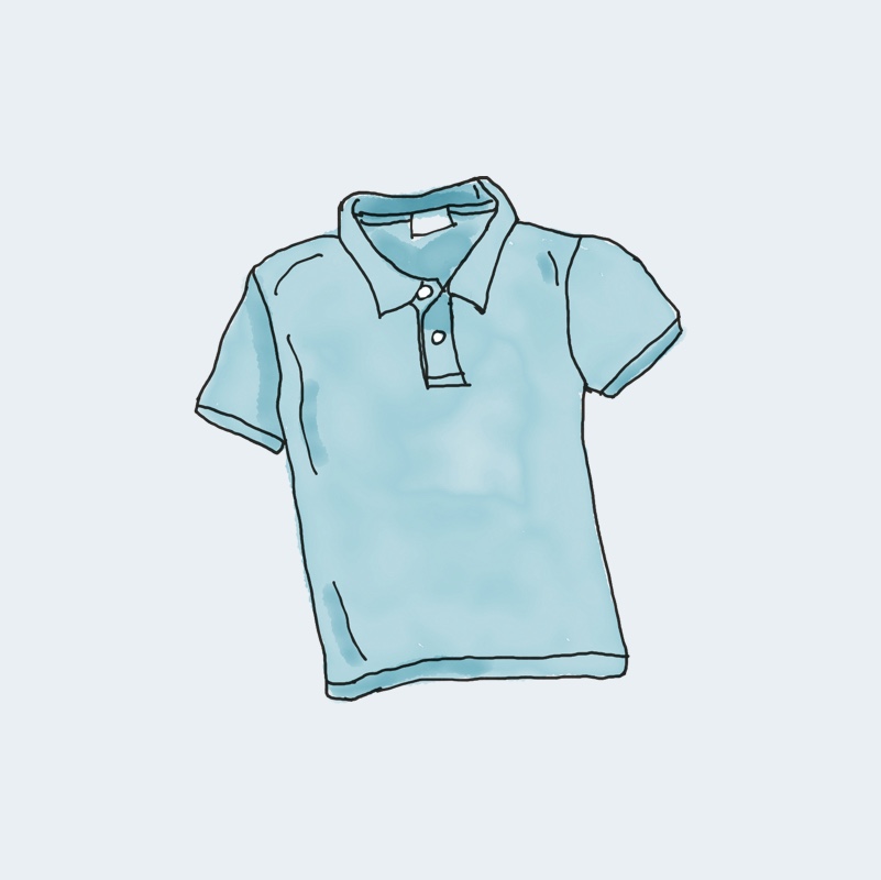polo-2.jpg Ilustración de polo azul claro con cuello y botones.