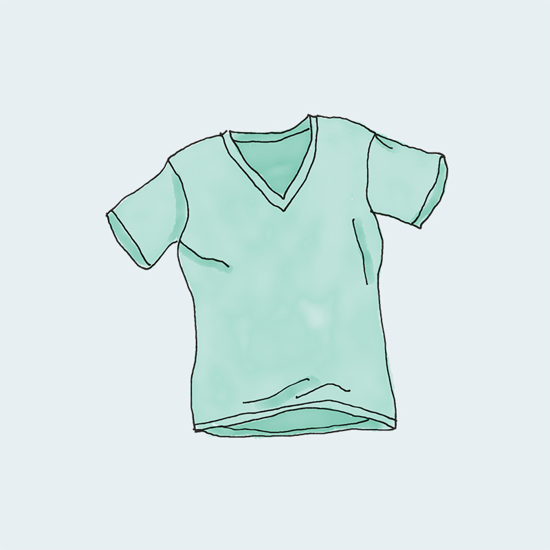 vnech-tee-green-1.jpg Ilustración de una camiseta verde con cuello en V sobre fondo claro.